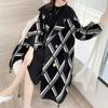 Abrigo de Cachemira Imitación de Visón de Longitud Media para Mujer Imprescindible para Otoño e Invierno Abrigo Suelto Coreano Cardigan de Lana Gruesa a Cuadros
