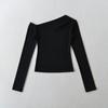 25 Novidades de Verão Irregular Ombro Inclinado Ombro a Mostra Manga Longa Curta Casual T-Shirt Estilo Europeu e Americano Garota Popular Sexy