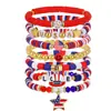 Pulseras de Arcilla Suave con Letras 'Independence Day USA' y Perlas, Varios Estilos, Juego de Pulseras Apilables, Best-Seller Transfronterizo de Amazon