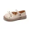 Sapatos de couro com laço e acabamento em renda para meninas, nova coleção primavera/outono 2024, estilo Mary Jane com sola macia, sapatos de princesa da moda para crianças