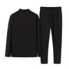 Traje térmico de doble cara de forro polar para comercio exterior transfronterizo de Amazon, conjunto térmico para hombre resistente al frío, parte superior y ropa interior, cuello medio alto, manga larga