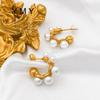 Brincos de contas em forma de C de personalidade vintage de nicho francês, aço titânio banhado a ouro 18k, brincos geométricos elegantes da moda