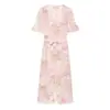 Vestido de Verano 2026 Transfronterizo Europeo y Americano Estilo Francés Rosa Floral Cuello en V Un Botón Cinturón Atado Adelgazante Abertura