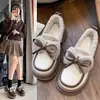 Zapatos de cuero para mujer estilo japonés que aumentan la altura, nueva colección de invierno 2026, con forro de felpa, detalle de lazo, suela de plataforma, estilo Mary Jane francés, zapatos de algodón
