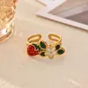Anillo de fresa con goteo de aceite para mujer, dulce anillo abierto ajustable floral de frutas, joyería para manos, transfronterizo europeo y americano