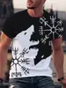 Camiseta Estilo Étnico Retrô Europeu e Americano Estampada em 3D de Manga Curta Nova Primavera e Verão 2025 Masculina Gola Redonda Olho de Hórus