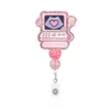 Porta credencial de identificación con clip para documentos, decoración de cuenta de bola de diamante rosa hecha a medida profesional, con hebilla de fácil extracción, regalo sorpresa para el lugar de trabajo