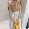 ALEGRE Festivo de Manga Corta para Mujer Diseño Irregular Oblicuo Fuera del Hombro Moda Elegante Cubierto de Carne Top Corto