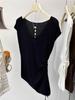 Camiseta de punto de seda helada con cuello en V y manga corta para mujer, estilo fino de verano con cordón, espalda descubierta, top que acentúa la cintura, top de manga corta para mujer, verano