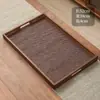 Bandeja de té casera para teteras, tazas de té, frutas, plato de postre de alta gama, posavasos tejido de bambú con asa octogonal