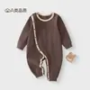 Ropa de Bebé de Algodón Elástico Grueso Nueva de Primavera y Otoño, Mameluco Largo de Apertura Lateral, Ropa Exterior Clase A, Mono Estilo Europeo y Americano