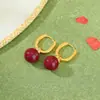 Yuebao Joyería Arena Imperial Plata de Ley S925 Chapado en Oro Arena de Oro Púrpura Cuentas Redondas Pinza para Oreja Cuadrada Pendientes de Moda Retro Personalizados