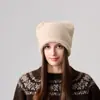 Gorro de Punto Cálido y Atmosférico para Mujer, Versátil con Borde Enrollado para Otoño e Invierno, Orejas de Gato, Protección para los Oídos, Cortavientos, Gorro de Lana
