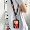 Porta credencial de estudiante de Superman y Capitán América con correa larga, protector de tarjeta de comedor estudiantil, porta tarjeta de acceso y tarjeta de autobús, llavero
