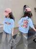 [100 algodón] camiseta de verano de manga corta para niños 2025 nueva caricatura top de estudiante para niña impresión para niños grandes