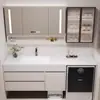 Nuevo Gabinete de Baño con Lavabo Integrado de Piedra Sinterizada, Juego de Gabinete Espejo Inteligente, Tocador de Baño de Lujo en Madera Maciza