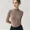 Genuino de calibre 18 con etiqueta~¡Lavable a máquina! Suéter de lana de hilo Yangzi finamente hilado para mujer, cuello medio alto, ajustado, tejido fino