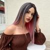 Aliexpress Peruca Marrom Estilo Europeu e Americano Cabelo Longo Liso Fibra Sintética Repartição Central Cor Gradiente Fibra de Alta Temperatura Fabricante de Penteados em Estoque