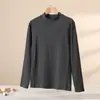 Cuello Alto Medio Terciopelo Alemán Capa Base Térmica Top Interior para Hombre Otoño e Invierno 2025 Camiseta Versátil de Manga Larga con Forro de Felpa Engrosada