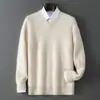 Suéter de Lana Pura Nuevo Otoño/Invierno Baicai Rong para Hombre, Suéter de Cuello en V, Capa Base de Punto Grueso de Alta Gama para Negocios