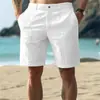 2026 Transfronterizos de Manga Corta para Hombre Algodón Lino Verano Color Sólido Abotonados Playa Diarios Exteriores Transpirables Rectos Casuales Pantalones Cortos