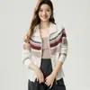 Suéter 100% Cachemir Puro para Mujer 26 Otoño Invierno Nuevo Fair Isle Engrosado Doble Cremallera Cuello Semi Alto Cárdigan de Punto Abrigo