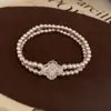 Pulseira de Rede Azul Dourada com Flor de Vidro Pérola Zircônia Brilhante Pulseira Elegante de Luxo Leve Joia de Mão Versátil da Moda