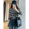 Cardigã de tricô curto, com listras, estilo preppy retrô, que reduz a idade, lavável à máquina, para mulheres, novo estilo outono/inverno T0916K