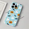 Capa de celular de abóbora fantasma de desenho animado azul claro para Halloween, adequada para vários modelos de telefone, incluindo iPhone e Samsung, um item de exportação popular