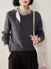 Suéter de Tricô de Cashmere Feminino Novo Outono/Inverno 2026 Clássico Versátil Emagrecedor Elegante Ombro Normal Cor Sólida