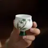 Copa Yue Rui Pinta a Mano Bambú Verde Taza Individual para Té de Roca Cata de Té Encaje de Fragancia Copa de Agua de Alto Valor Recuerdo Femenino