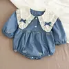 Ropa para Gatear de Bebé Estilo Coreano Primavera y Otoño Nueva Mameluco de Niña con Cuello Bordado de Manga Larga Ropa Linda Holgada