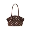 Bolsa tote de bolinhas retrô, bolsa de ombro feminina de camurça de grande capacidade, bolsa tote casual estilo coreano para o dia a dia