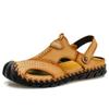Sandálias masculinas de tamanho grande transfronteiriças sandálias de praia dupla finalidade Sandálias masculinas de couro oco casuais respiráveis sapatos masculinos de couro de vaca de duas camadas