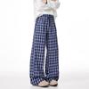 Pantalones Casuales Azules a Cuadros Estilo Coreano 2026 Nuevos de Cintura Alta Adelgazantes Versátiles Sueltos de Pierna Recta Pierna Ancha Pantalones Largos