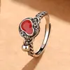 Anel Giratório Estilo Chinês Retro de Luxo Leve, Artesanato em Resina Vermelho Sul, Personalizado em Formato de Cuia para Homens e Mulheres, Anel Ajustável para Dedo Indicador