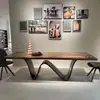 Mesa de Comedor Rectangular Grande Color Nogal Mesa de Negociación Mesa de Madera Maciza con Forma Especial Banco de Trabajo Personalizado Creativo Escritorio Medieval
