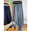 Pantalones de Chándal Elásticos de Talla Extra Grande 150 kg Estilo Europeo Bloques de Color con Cordón para Mujer, Otoño e Invierno, Forrados de Felpa, Gruesos, Rectos, Pierna Ancha, Modernos