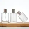 Frasco de perfume transparente de alta qualidade, frasco quadrado de vidro vazio, 30ml, 50ml, 100ml, frasco com borrifador de pressão, frasco de perfume com tampa de encaixe