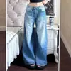 Jeans Feminino de Cintura Alta com Design Solto Estilo Coreano 2026 Primavera Vintage Estilo Americano Calça Reta Lavada e Desbotada Algodão