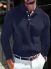 Camiseta de Punto con Cuello de Solapa para Hombre, Manga Larga, Botones, Corte Ajustado, Estilo Lujo Ligero, Nueva, Transfronteriza, Europea y Americana, Camisa Polo