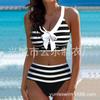 Traje de Baño Yunle Europeo y Americano para Mujer 2025 Bikini Sexy de Dos Piezas de Cintura Alta Traje de Baño de Rayas con Lazo Bikini de Amazon
