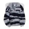 Suéter Retro Americano de Imitación de Piel de Visón con Bloques de Color y Cuello Polo para Hombre, Tejido Suave Casual Holgado para Otoño e Invierno, Unisex