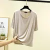 Camiseta básica de modal simple y versátil para mujer, con cuello redondo y manga corta, nuevo estilo de verano, talla grande, camiseta fina casual para el día a día