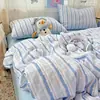 Juego de cuatro piezas de gasa de algodón burbuja Xiaozhu Clase A, estilo fresco y simple, adecuado para camas individuales o dobles de dormitorio, para usar en ropa de cama del hogar durante todo el año