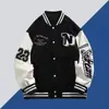 Chaqueta de Béisbol de Moda Estilo Americano para Hombres y Mujeres, Primavera y Otoño, Estampado Bf de Gama Alta, Bloques de Color, Chaqueta Casual Holgada