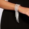 Pulsera brazalete abierta con borla larga exagerada de pedrería de marca grande europea y americana para mujer, pulsera de joyería clásica de metal con incrustaciones de diamantes