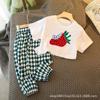 2022 Verano Nuevo Ropa Infantil Set para Bebé Niña Lindo Dibujo Animado Dos Piezas Moda Estilo Occidental Pantalones de Manga Corta de Seda Helada