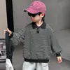 Q163 Sudadera con Cuello Polo para Niños Temporada de Primavera y Otoño Bebés Estilo Coreano Moda Suéter Nuevo Top Rayado para Niños