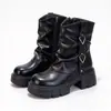 Botas de Caña Media Fruncidas Suela Gruesa Adelgazantes Tacón Grueso Botines Nuevas Llegadas Otoño/Invierno 2026 Forro de Peluche Botas tipo Martin Estilo Británico para Mujer
